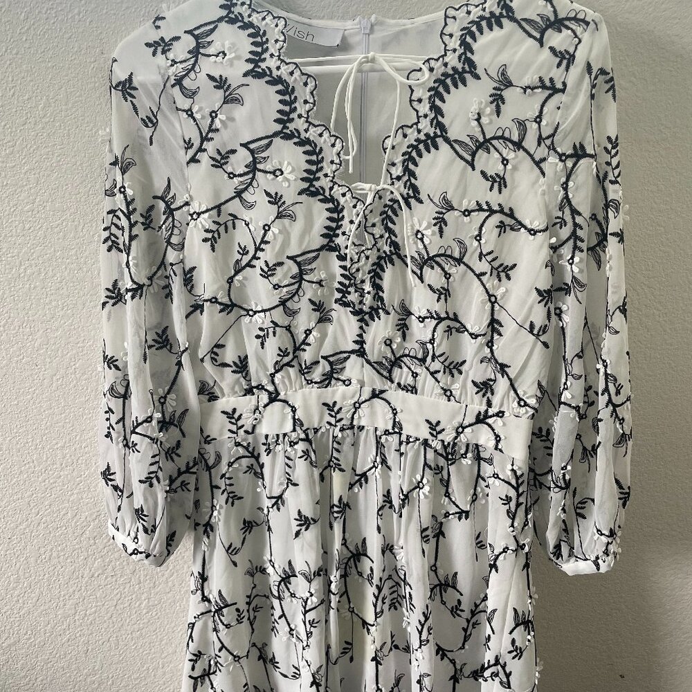 WISH the label - White dress w/ black embroidery (size SM)